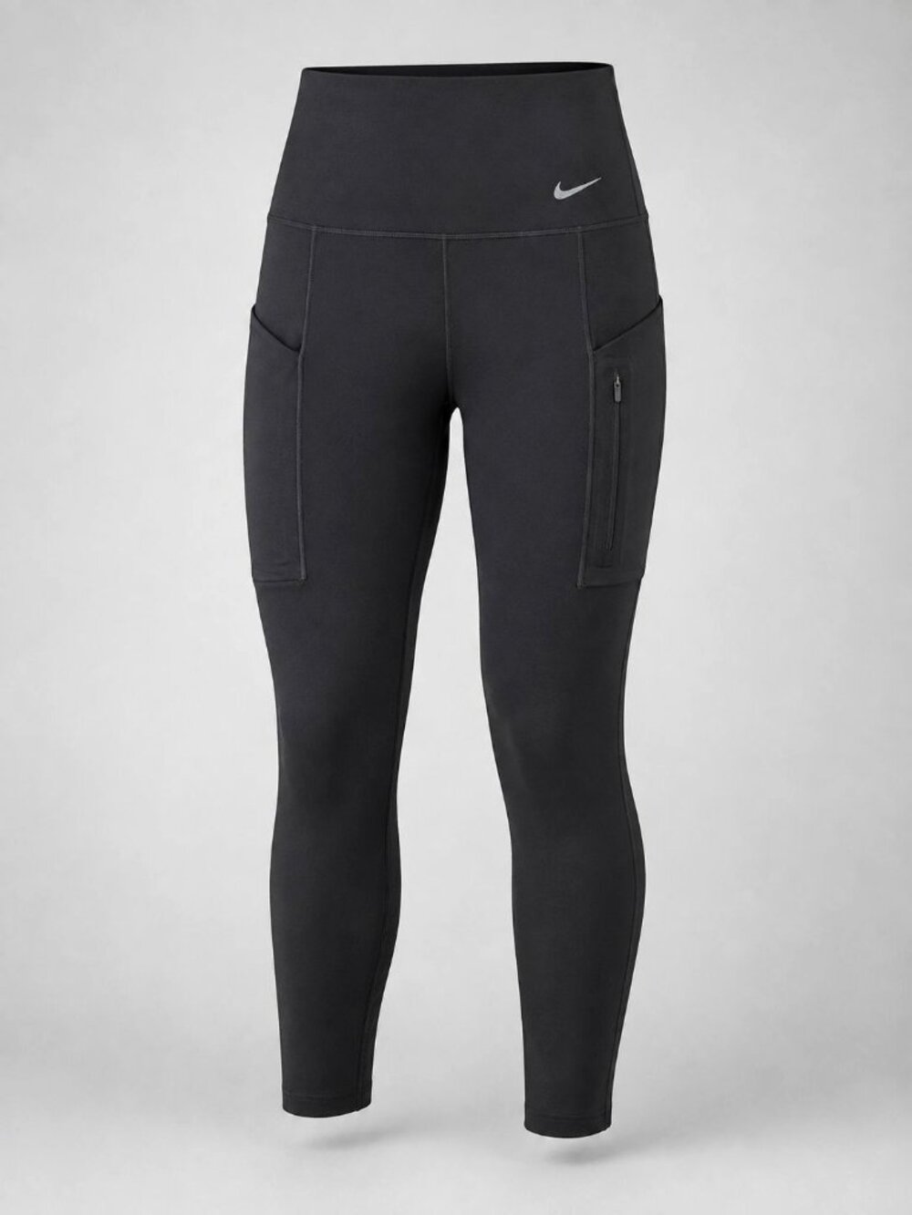 Nike Go Dri Fit Womens Small Leggings Black High Waisted Zip Pockets Running